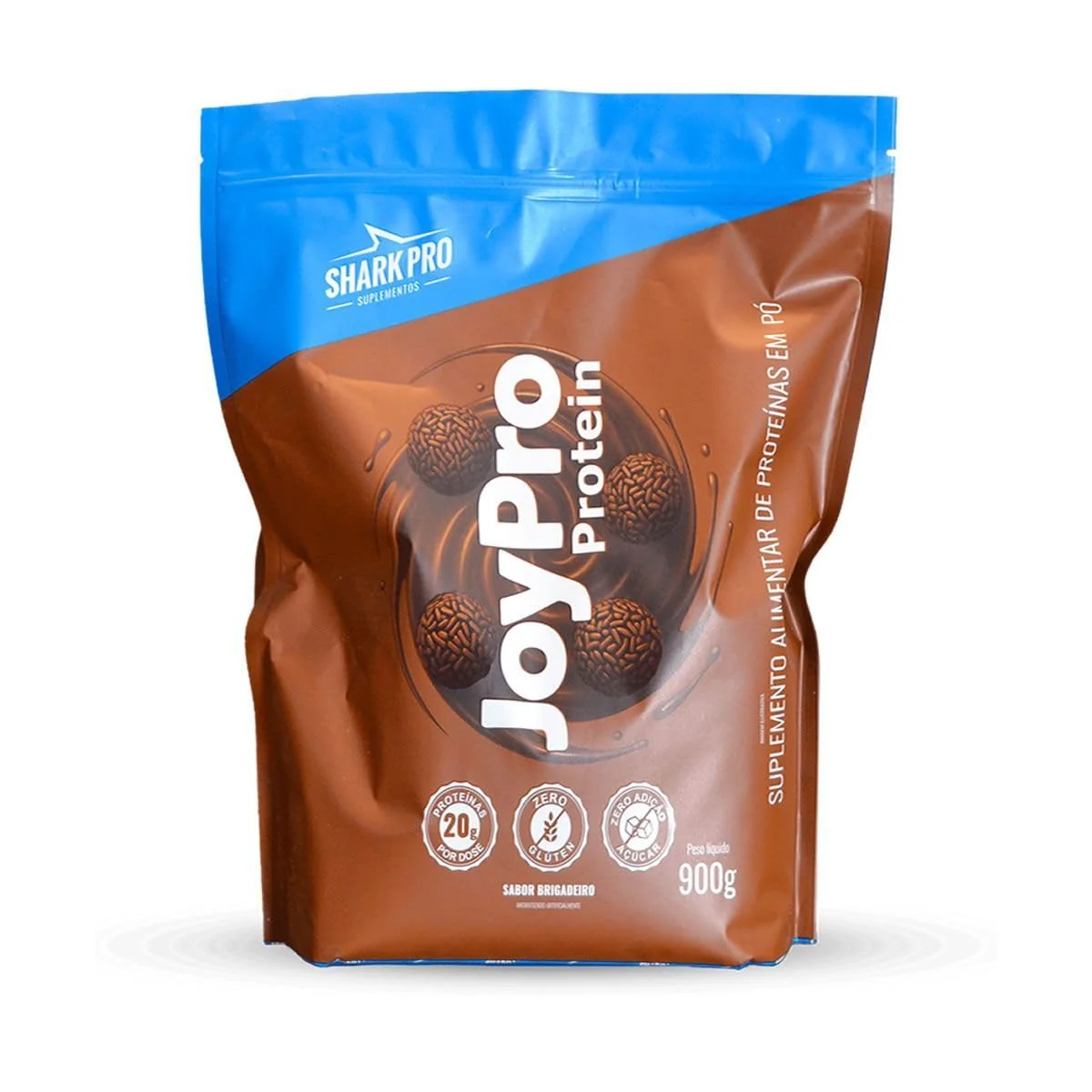 Shark Pro JoyPro Whey Protein Refil Brigadeiro, Concentrado do Soro de Leite, Colágeno Hidrolisado, Zero Glúten, 20g Proteína, 27 Porções, 900g, Recuperação Muscular