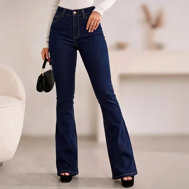 Calça Jeans Flare Feminina Cintura Alta Com Elastano
