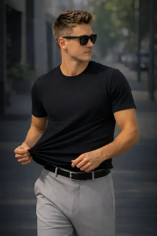Camiseta Basica Modal Masculina Algodão Malha Peruana Preto Sem Estampa M Liso