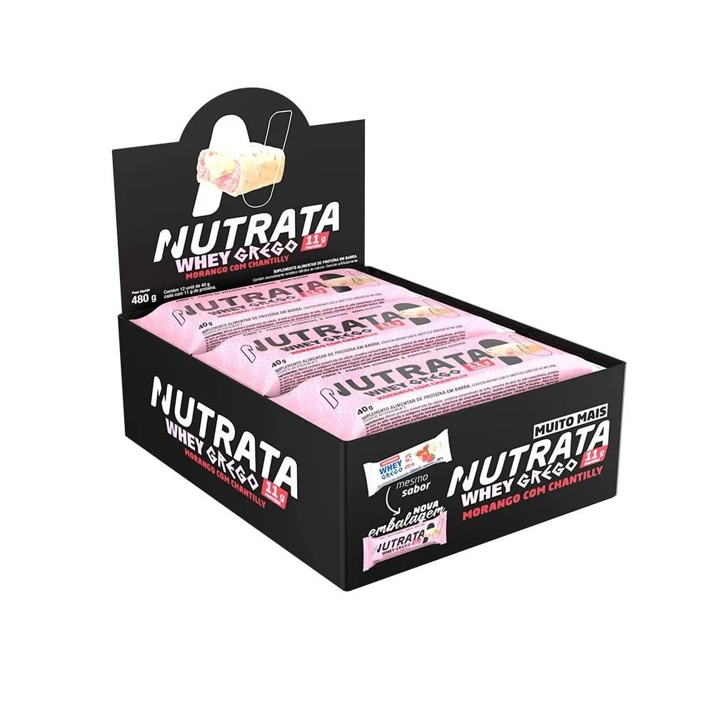 Whey Grego Bar Morango C/Chantilly Display 12 Unidades 480g