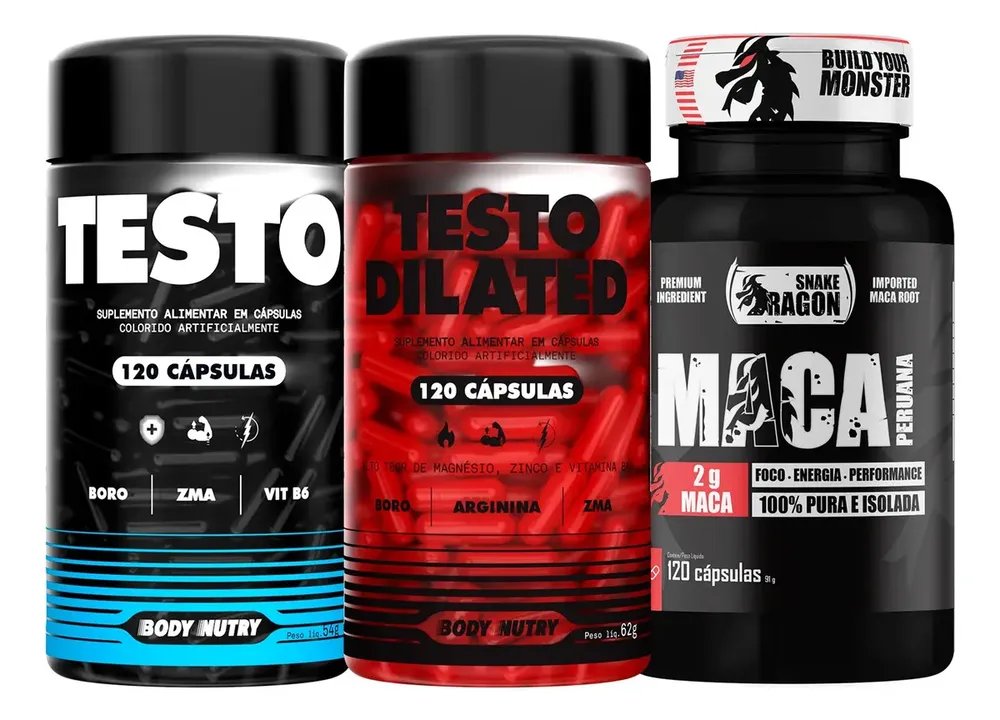 Kit 1x Maca Peruana Negra 2000mg Black Pura Para Homens Mulheres + 1x Pré Hormonal Precursor Testo, Boro ZMA Vitaminas Minerais + Precursor Pump Testo Dilated Arginina Boro ZMA - Body Nutry