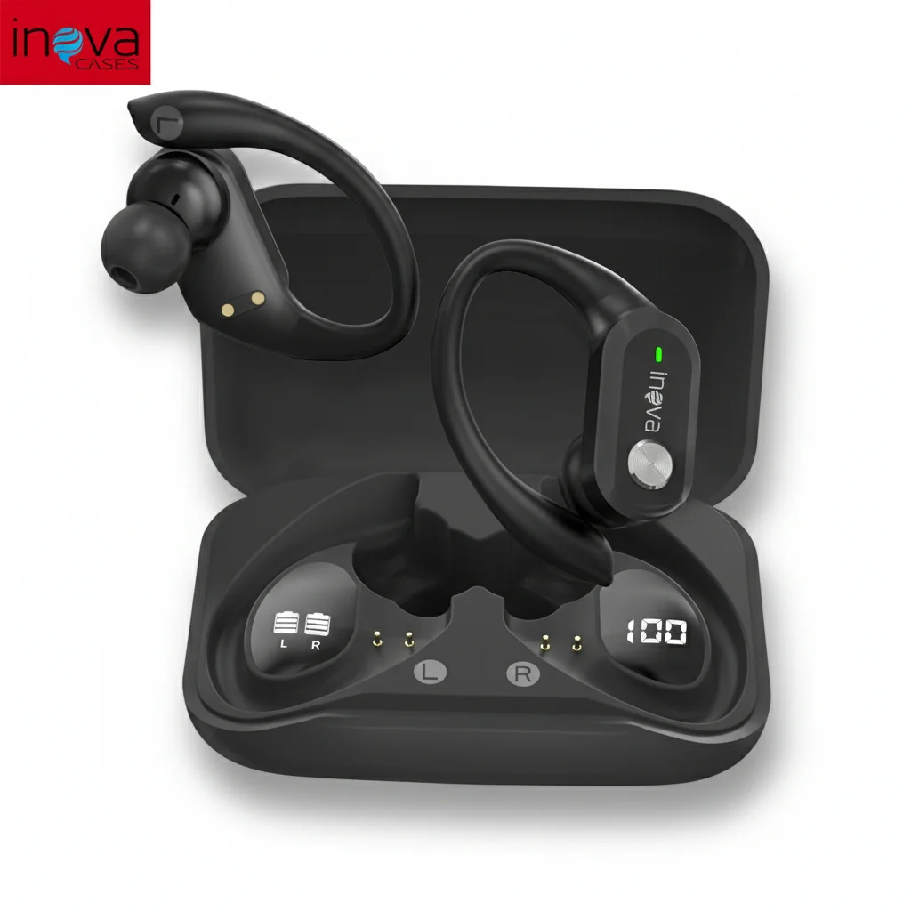 INOVA Fone de Ouvido Bluetooth Sem Fio Aberto Esportivo com Gancho 38h Bateria Display LED Cancelamento de Ruído
