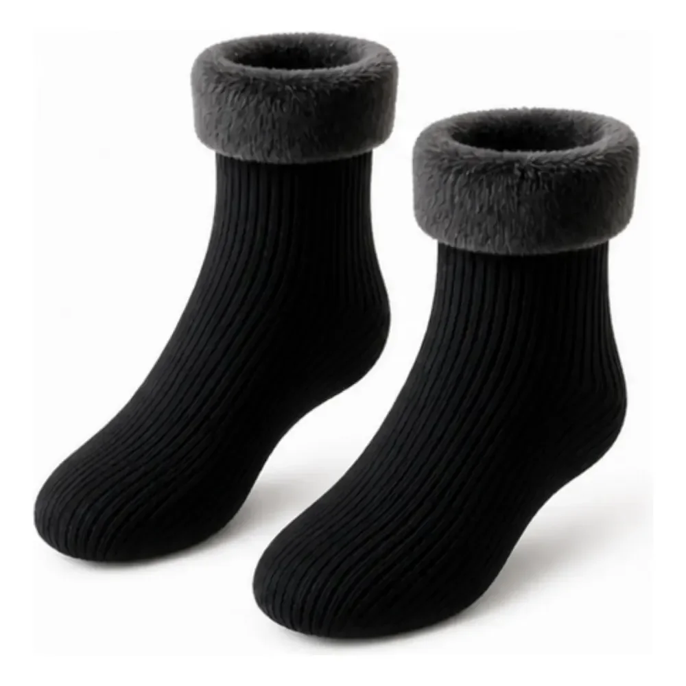 Kit 6 Pares Meia Térmica Grossa Quente Inverno Frio Forrada Preto Kit 1 Par 34-44