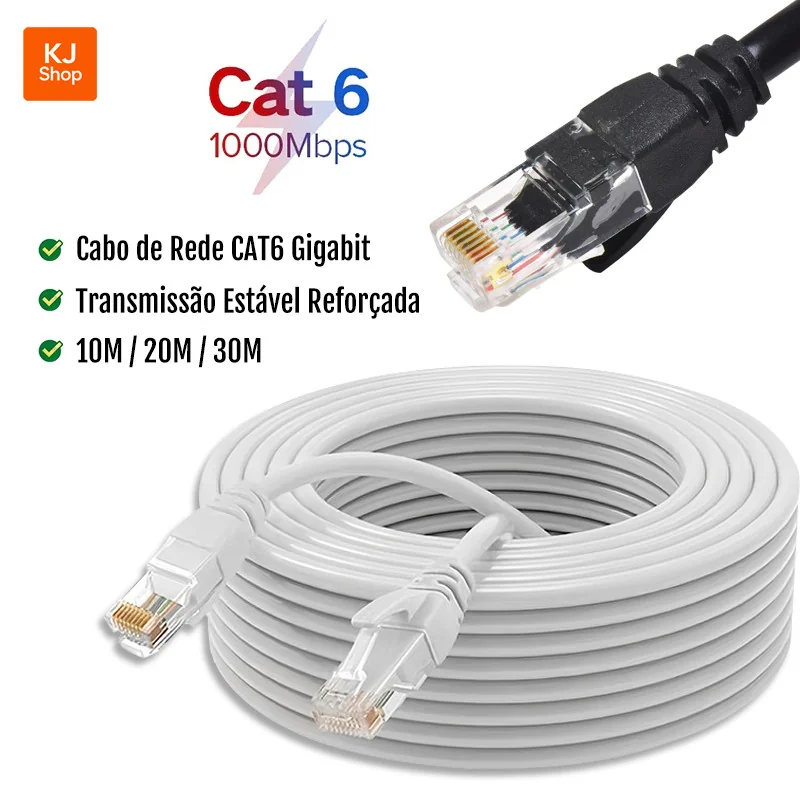 Cabo de Rede CAT6 RJ45 Blindado 1000Mbps com Alta Estabilidade 10M/20M/30M (Interno/Externo)