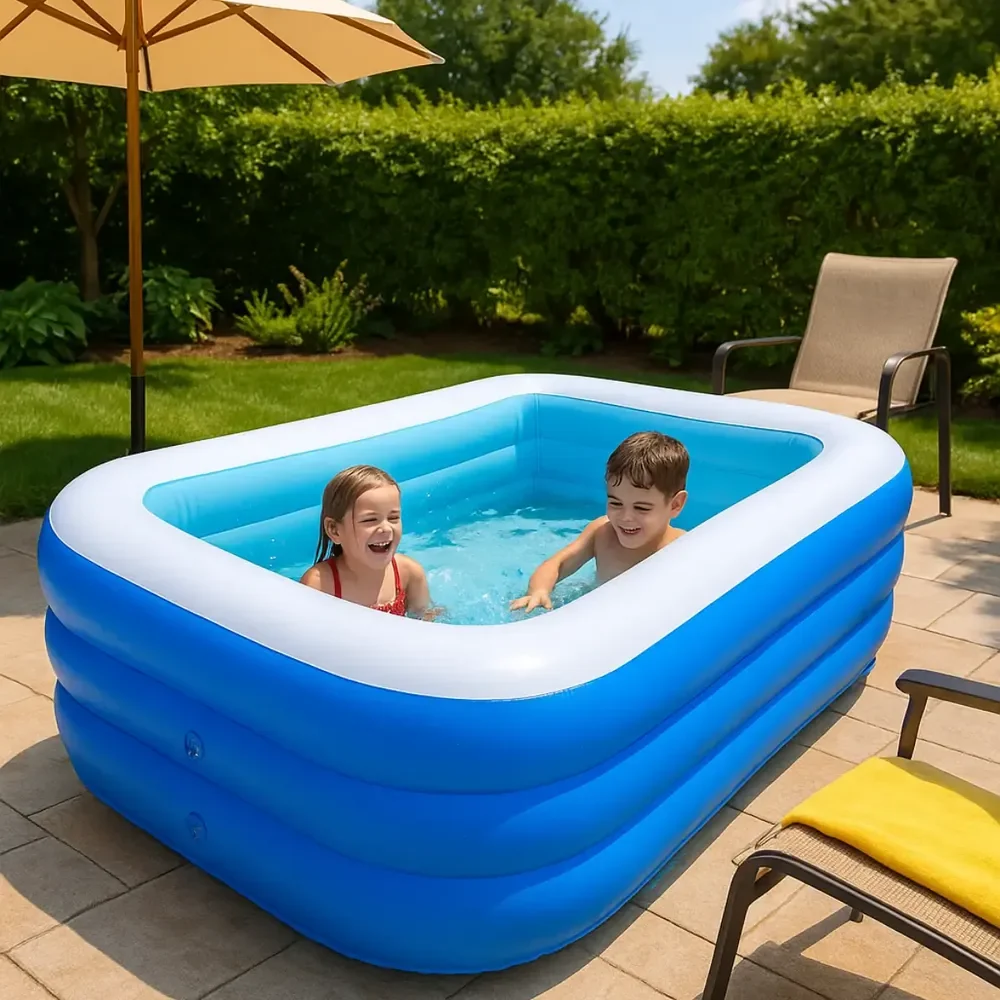 Piscina Infantil Retangular Inflável De Plástico Resistente Azul