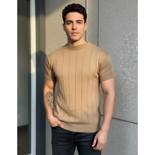 Camiseta Masculina Tricô Modal Premium Canelada Macia Social