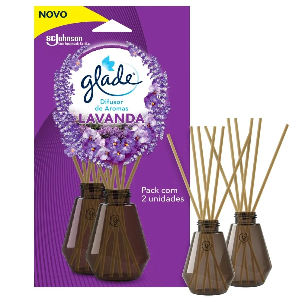 Glade Difusor de Ambiente Lavanda, 2 Unidades Frasco 100ml e 6 Varetas cada