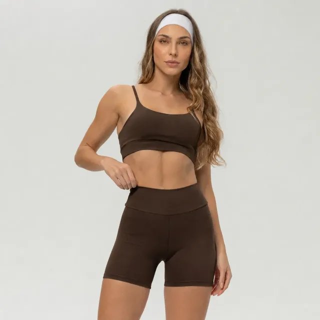 Conjunto Fitness Academia Top Shorts Meia Coxa Cintura Alta