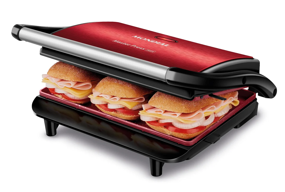 MONDIAL Press Grill Master Press, Vermelho/Inox, 1000W, 127V - PG-01-RC