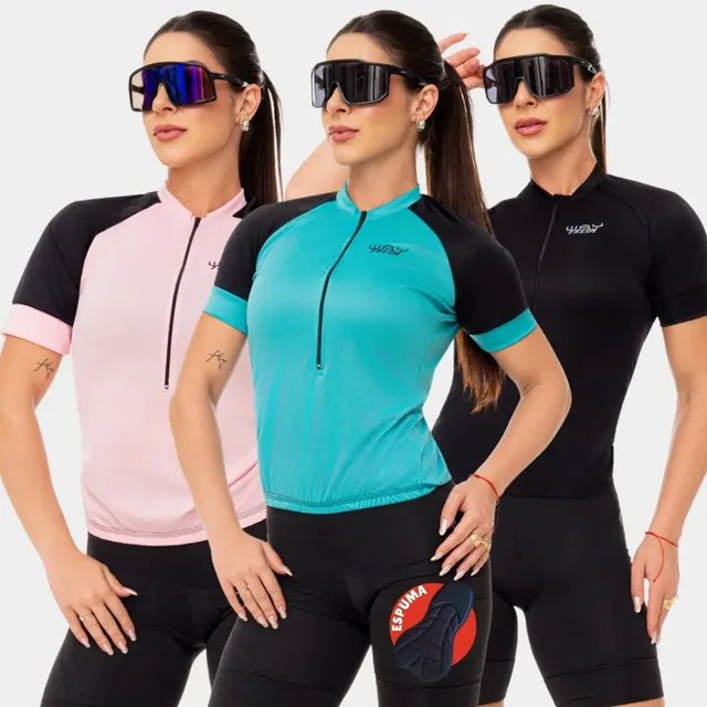 Conjunto Ciclismo Feminino Camisa E Bermuda Espuma Way Fresh