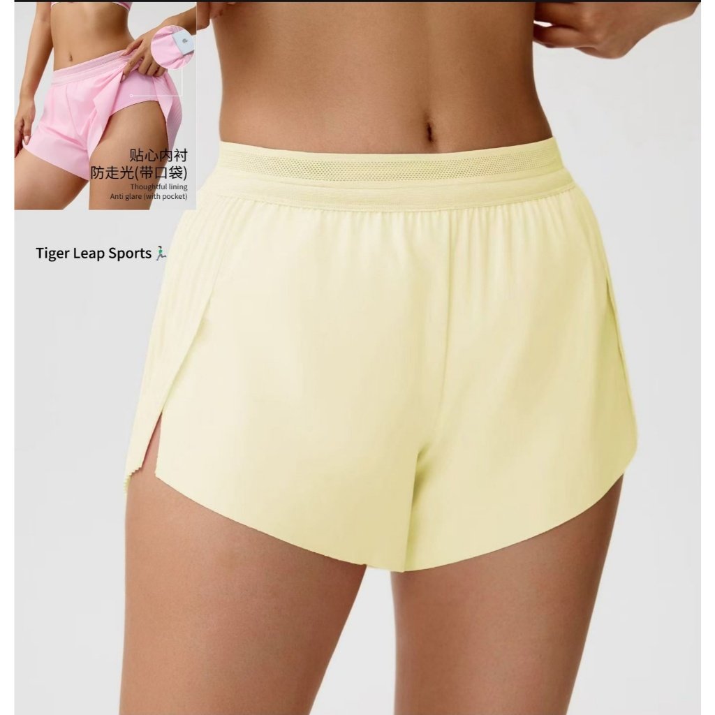 [Primeiro lançamento nova correspondência de cores] Shorts esportivos femininos correndo respirável largo de secagem ráp