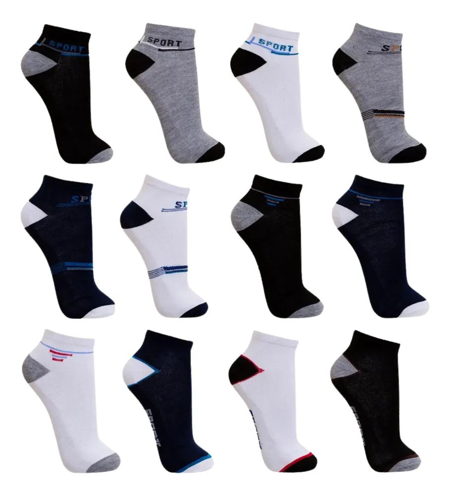 Kit 12 Pares Meia Masculino Cano Curto Soquete Varias Cores Sortidas Liso Único