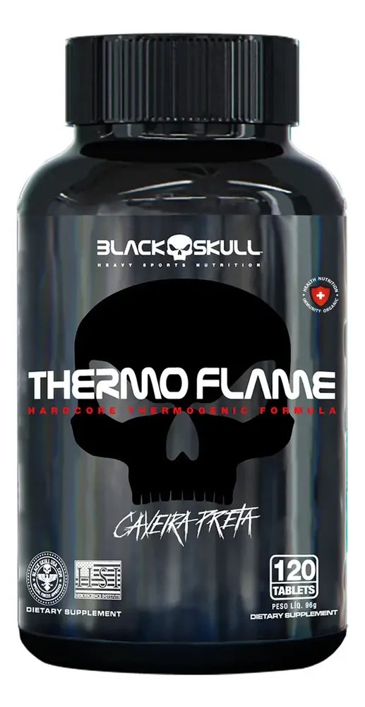 Cafeína Black Skull Caveira Preta Thermoflame em tabletes Sem sabor de 120 un