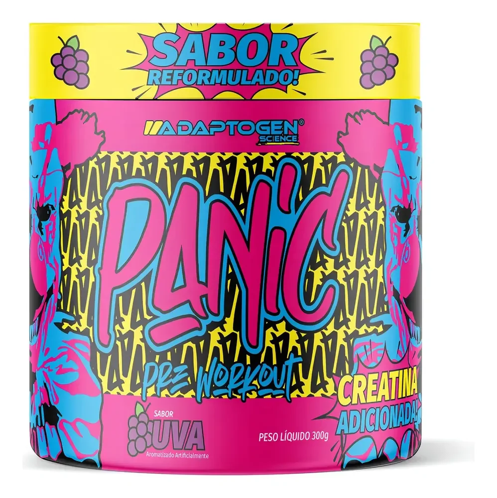 Suplemento Em Pó Adaptogen Science Panic Pré Treino com creatina Pote 300g Sabor Uva