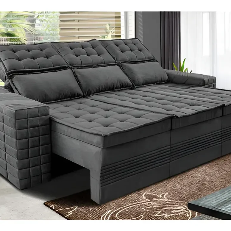 Sofá 3 Lugares Retrátil E Reclinável Cama Inbox Senses 2,00m Velusoft Cinza