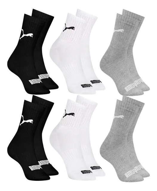 6 Pares Meias Puma Cano Médio Alto Atoalhada Academia Sport
