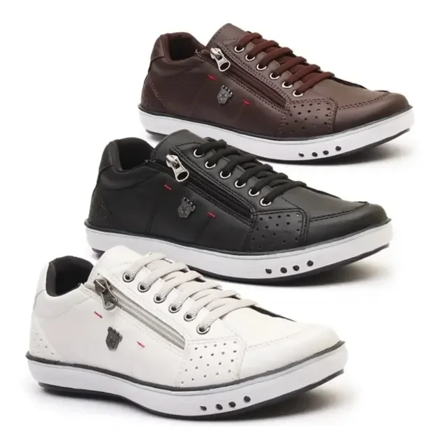 Combo 3 Sapatênis  Macio Zíper Calce Facil Conforto Leve