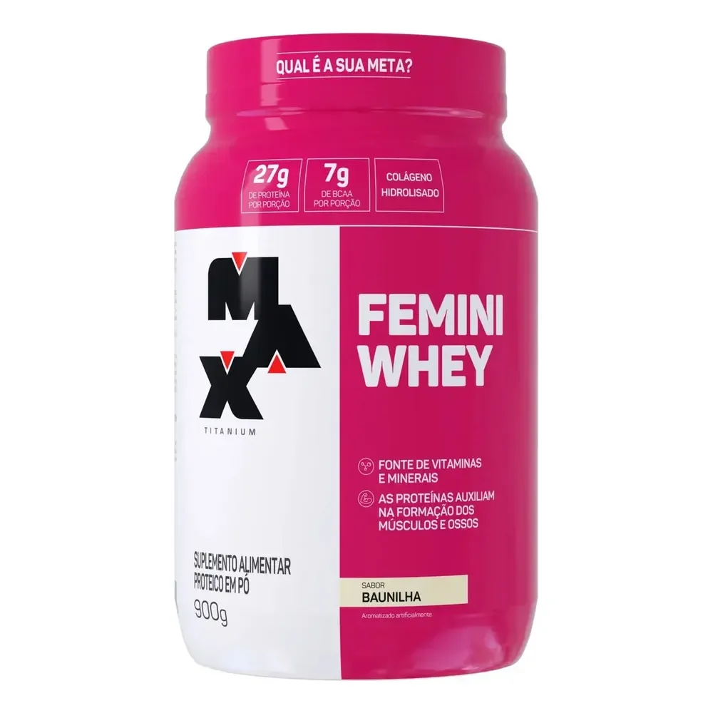 Femini Whey Protein Sabor Baunilha Pote 900g Suplemento Academia Max Titanium
