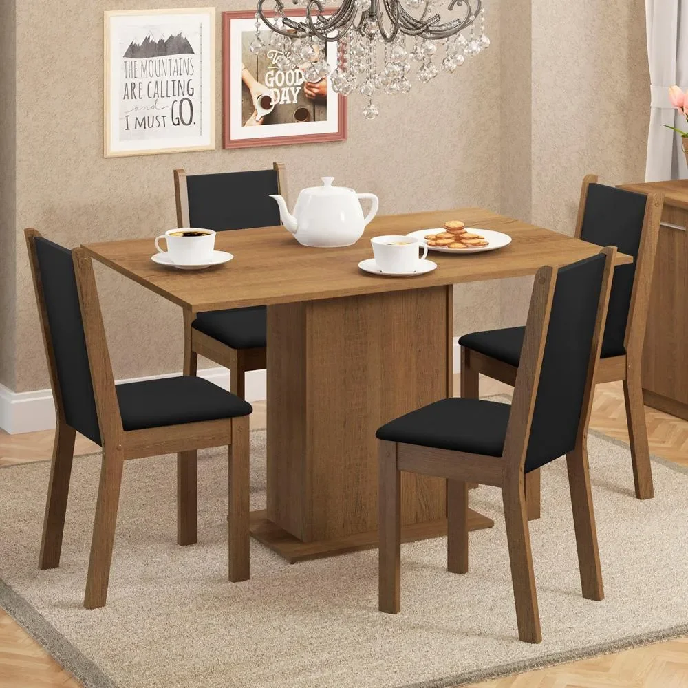Sala De Jantar Madesa Talita Mesa Tampo Madeira 4 Cadeiras Cor Rustic/Preto/Sintético Preto Desenho do tecido das cadeiras Liso
