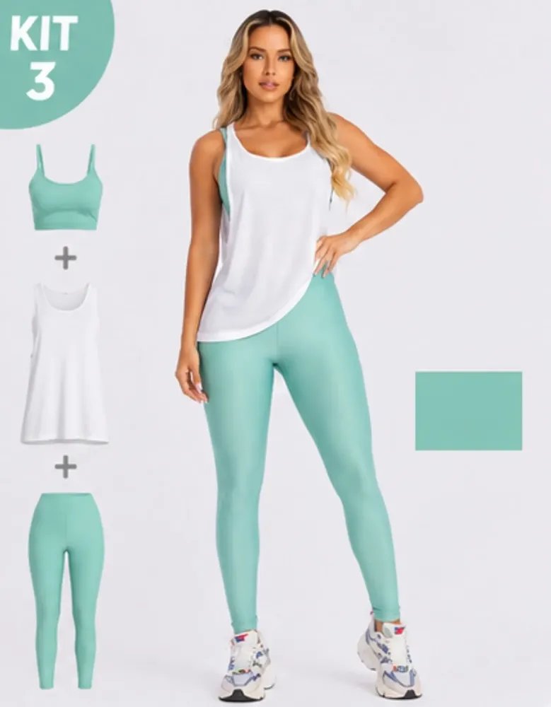Conjunto Fitness Top Legging E Regatão Feminino Academia Verde-claro M