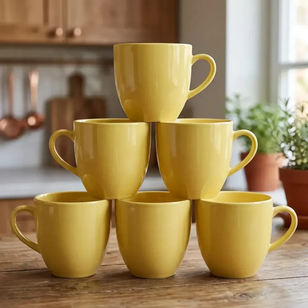 Jogo 6 Xicara Café Chá Porcelana 170ml Cor Amarelo Xícara Chá