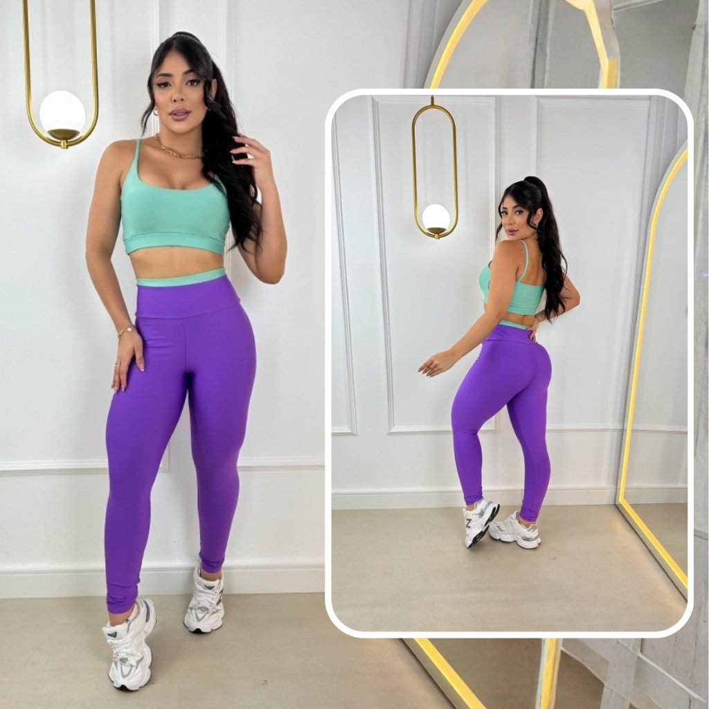 conjunto de academia feminino Bicolor calça legging e Top Academia Roupa De Malhar Suplex modas