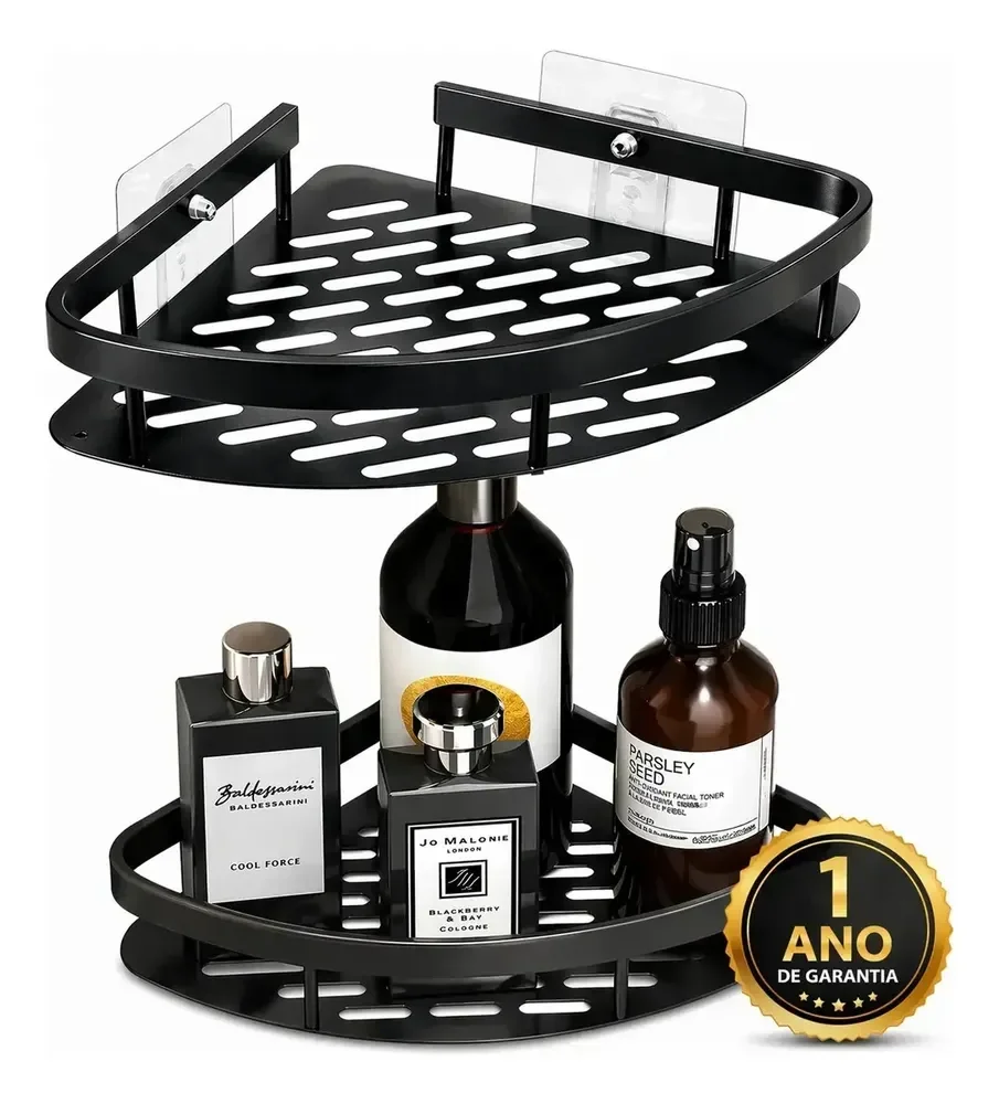 Kit 2 Suporte De Canto Porta Shampoo Sabonete Banheiro Adesivo Parede Sem Furos Box Luxo Cor Preto Laruno