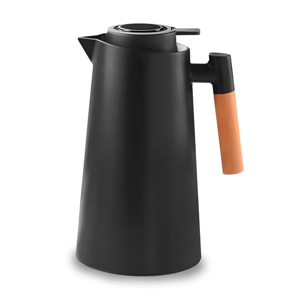 Garrafa Térmica 1L Preto Design Elegante com Cabo de Madeira para Café Chá e Bebidas Quentes Mesa Posta Premium