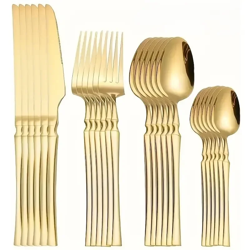 Kit 24 Peças Jogo De Talheres Dourados Aço Inoxidável 416 Dourado_02