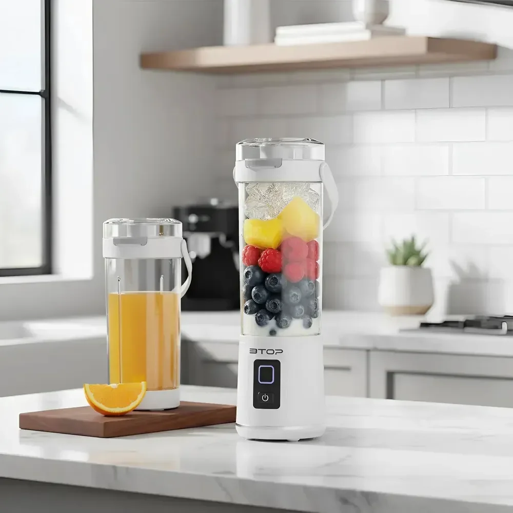 Liquidificador Portatil Mini Branco Com Copo 600ml Sem Fio Recarregável 12 Laminnas 127/220v