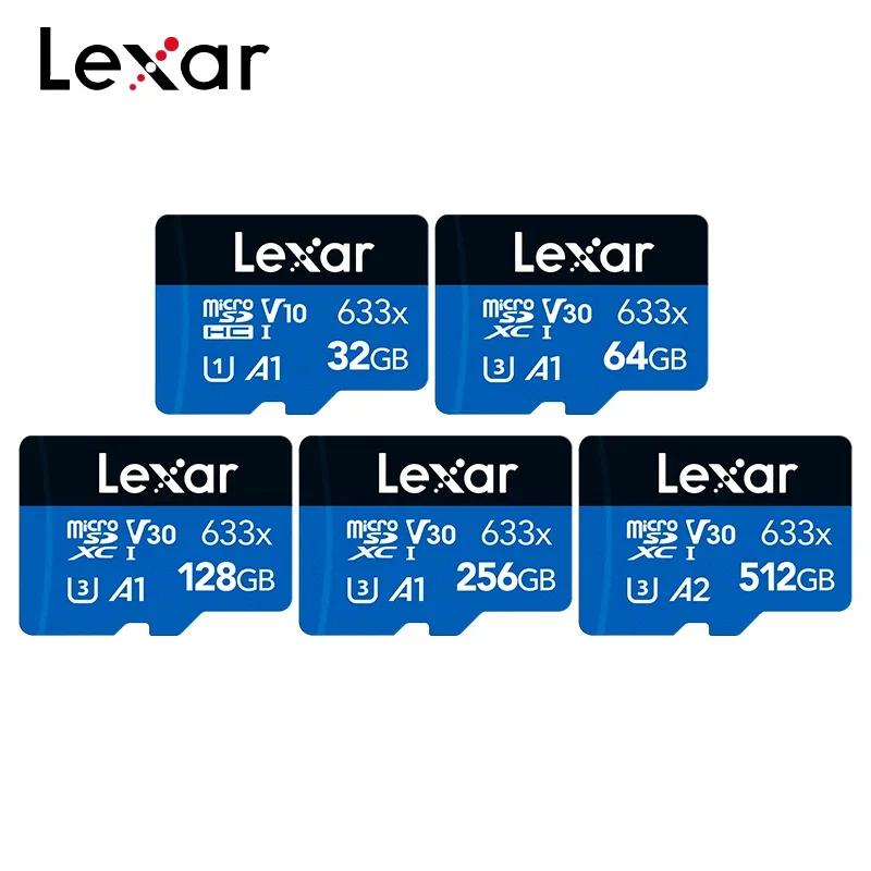 Lexar-Cartão Micro SD de Alto Desempenho, Cartão TF, SDHC, 32GB, V10, SDXC, 64GB, 128GB, 256GB, 512GB, V30