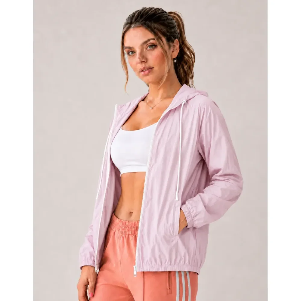 Jaqueta Feminina Iz Corta Vento Ultra Leve Com Capuz 2026 Rosa-claro P Lisa