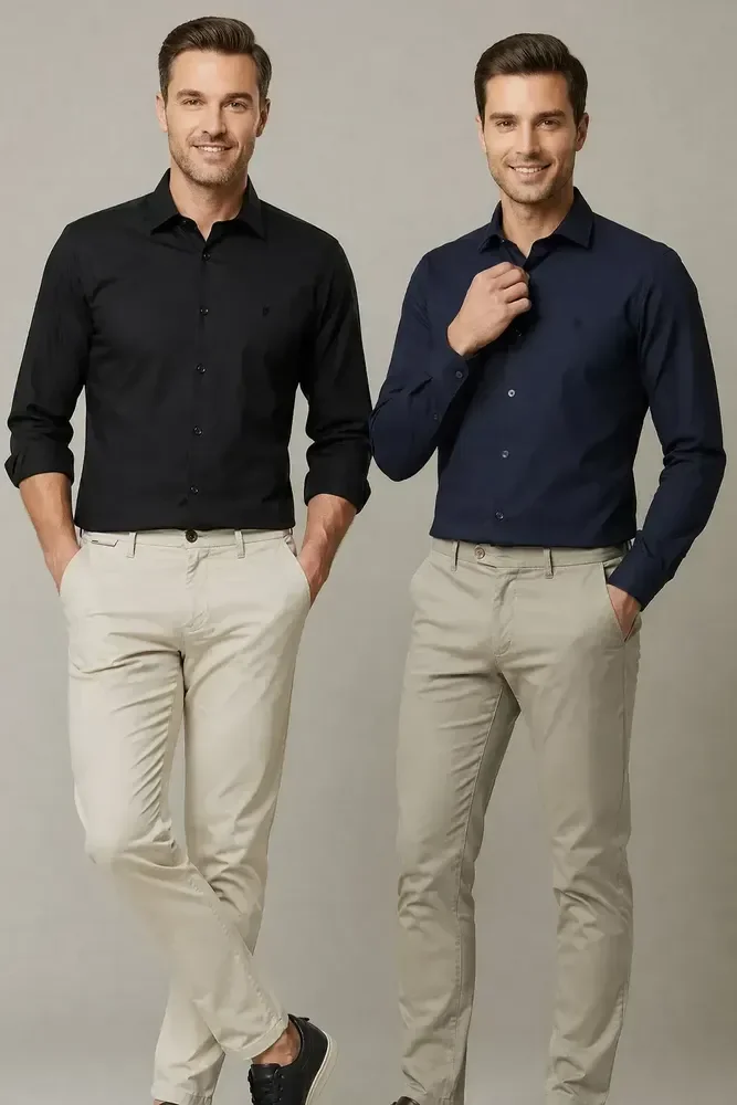 Kit 2 Camisas Slim Fit Polo Wear Preto / Marinho G