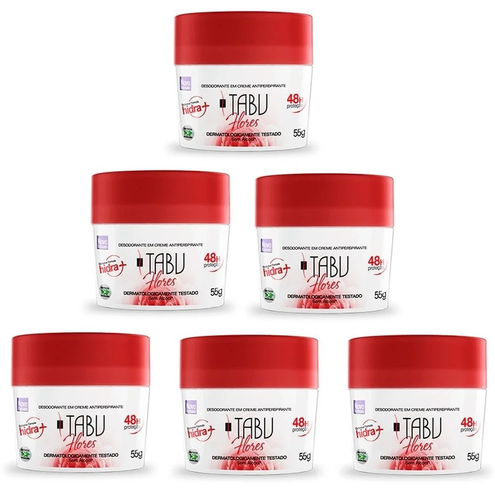 Kit 6 unid - Desodorante Creme Antitranspirante Tabu Flores 55G