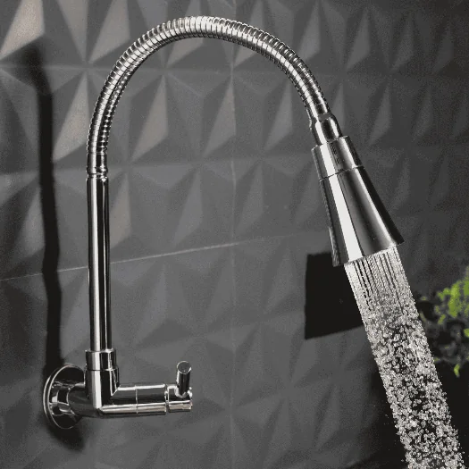 Torneira Gourmet Cozinha Parede Pia Flexível 2 Jatos Abs
