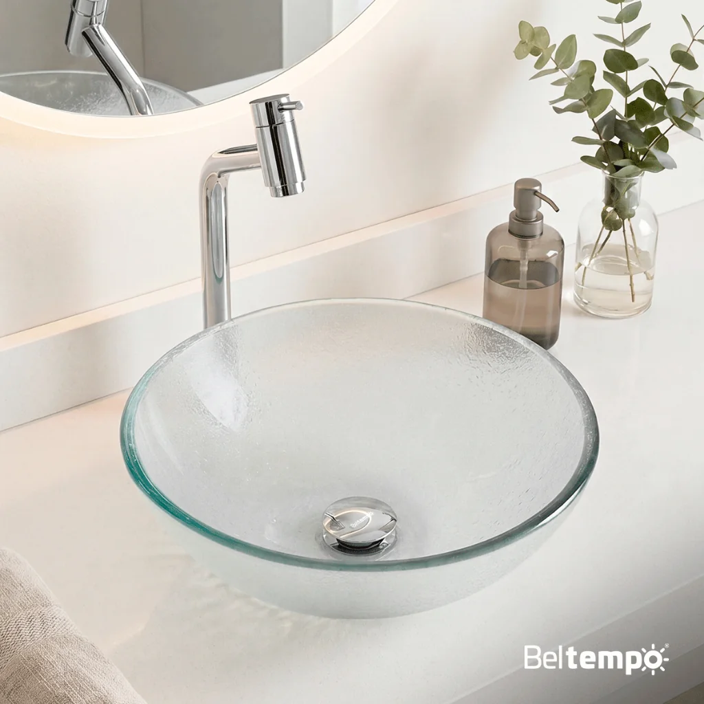 Cuba Pia de Apoio Sobrepor Vidro Redonda 29cm Banheiro Lavabo Beltempo BT-4030