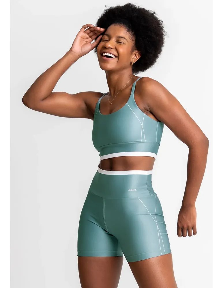 Conjunto Feminino Academia Shorts E Top Alcinha Fitness Verde Liso P