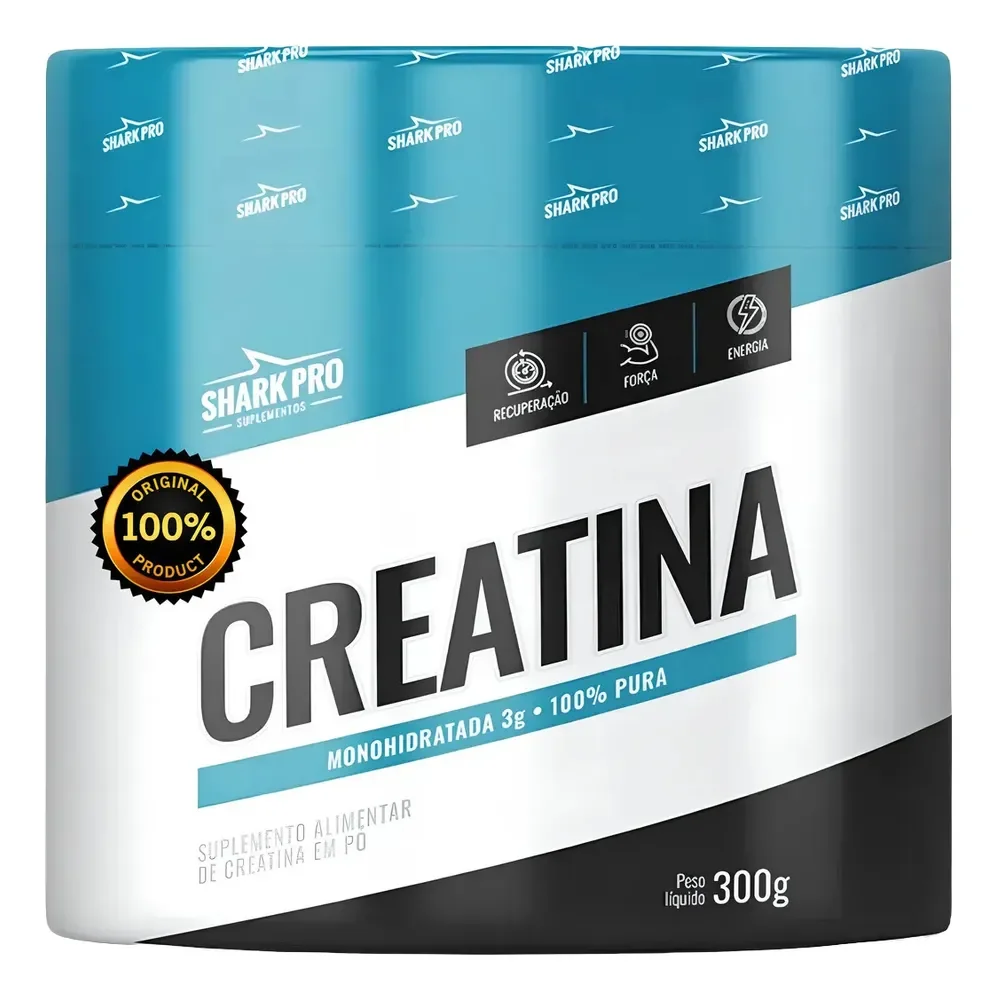 Creatina 300g Shark Pro 100% Pura Monohidratada Alta Performance Músculo Treino