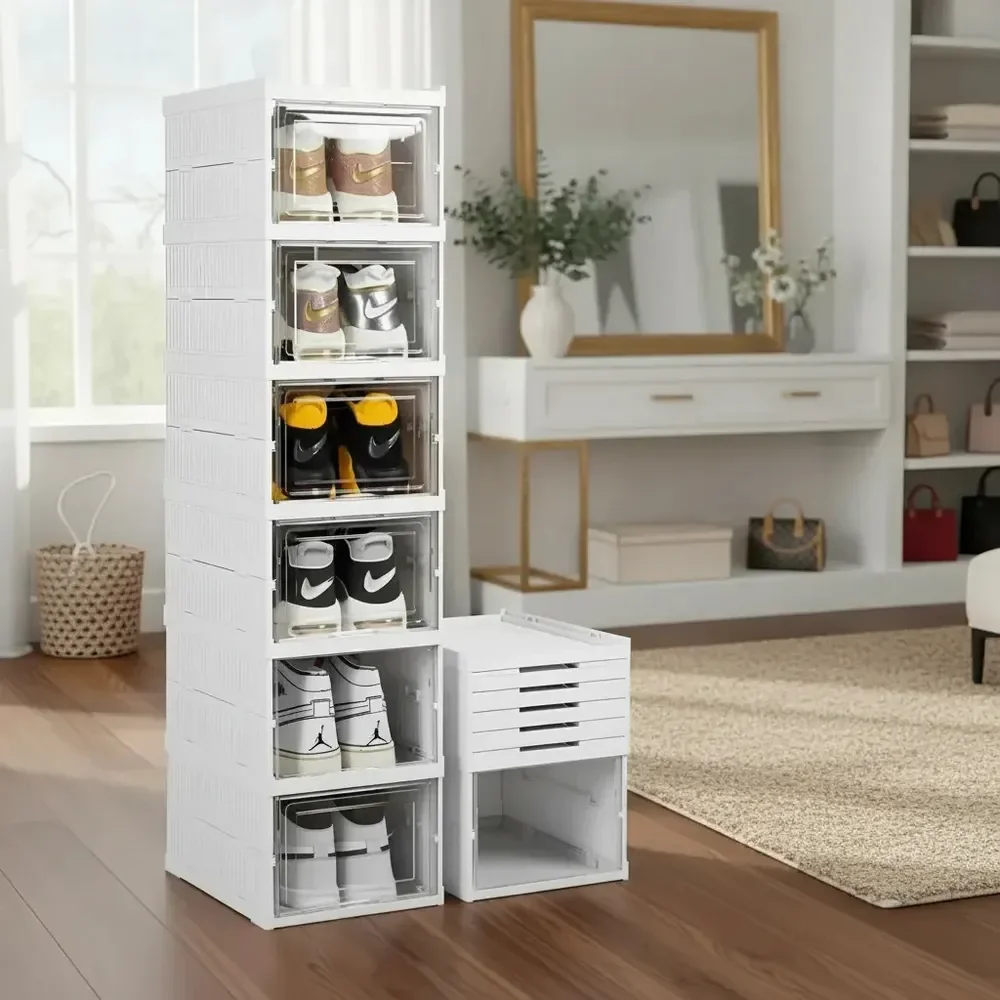 Sapateira Vertical Empilhável Caixa Sapato Tênis 6 Andares Cor Branco