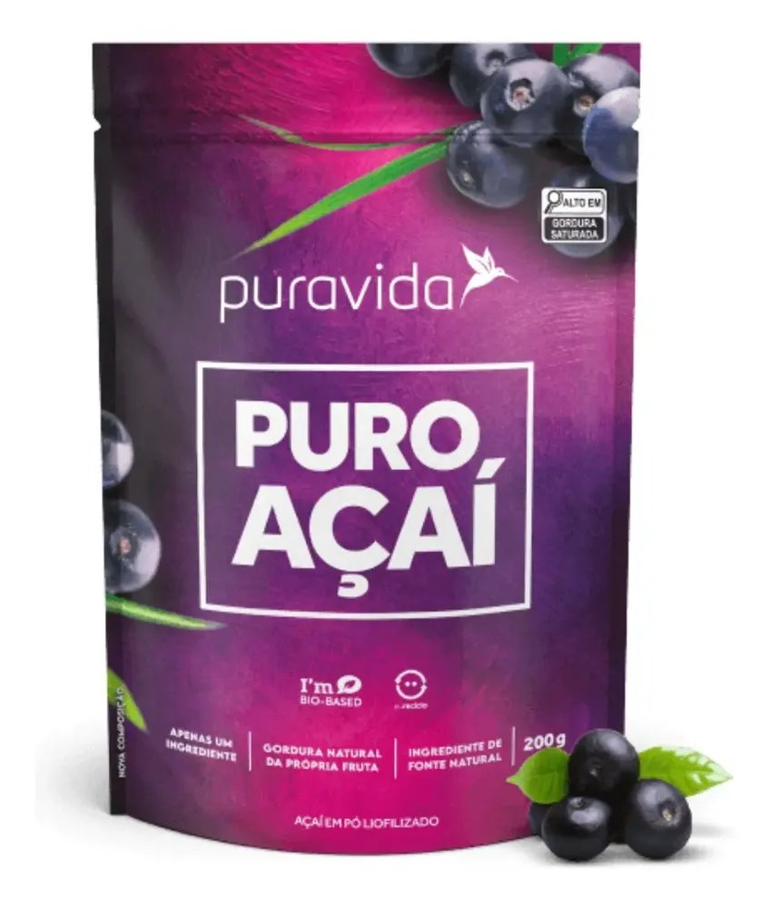 Açaí Puro em Pó Liofilizado Pura Vida 200g Vegano Sem Glúten