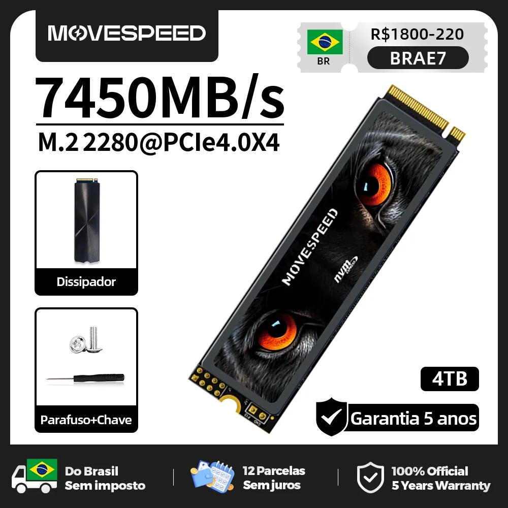 Movespeed 4tb 7450 mb/s ssd nvme m2 pcie 4.0x4 2280 unidade de estado sólido chip tlc disco rígido interno para computador pc ps5