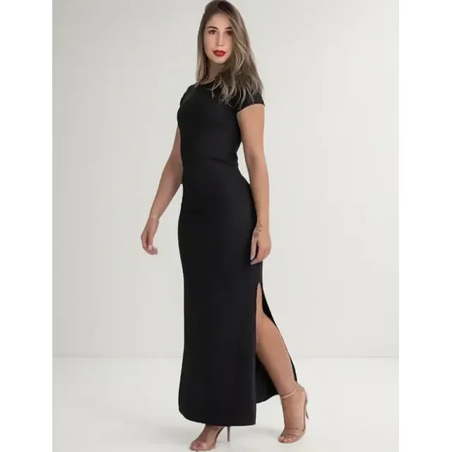 Vestido Versáti Casual Manga Curta Longo Nova Moda Feminina