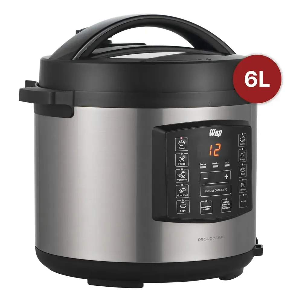 Panela De Pressão Wap Wppe1 Elétrica 6 Litros Com Painel Digital Inox E Preto 220v 60 Hz
