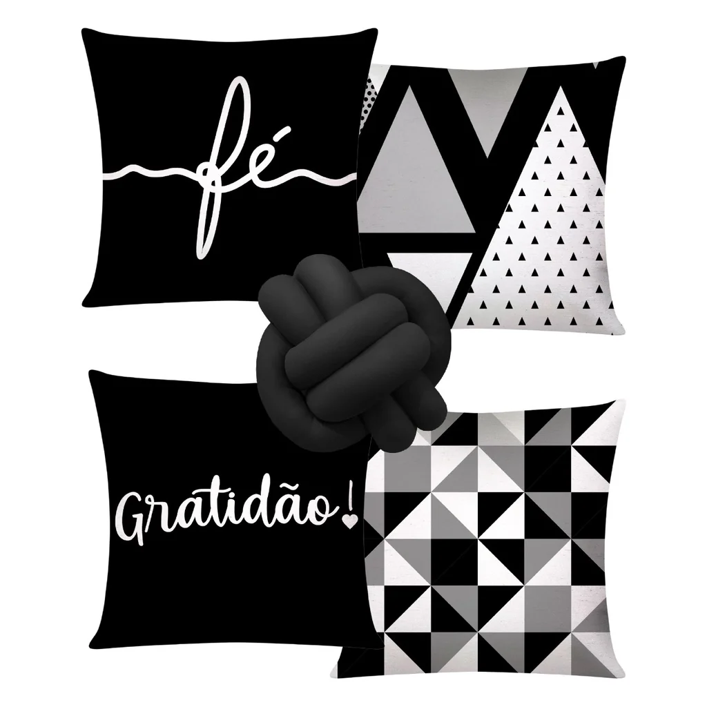 Kit c/ 4 Capas de Almofada Decorativas 42x42 + 1 Almofada de Nó