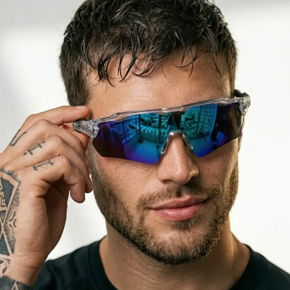 Óculos Esportivo Ciclismo Bike Corrida Baixa Pace Polarizado Cinza Cristal Espelhado Transparente