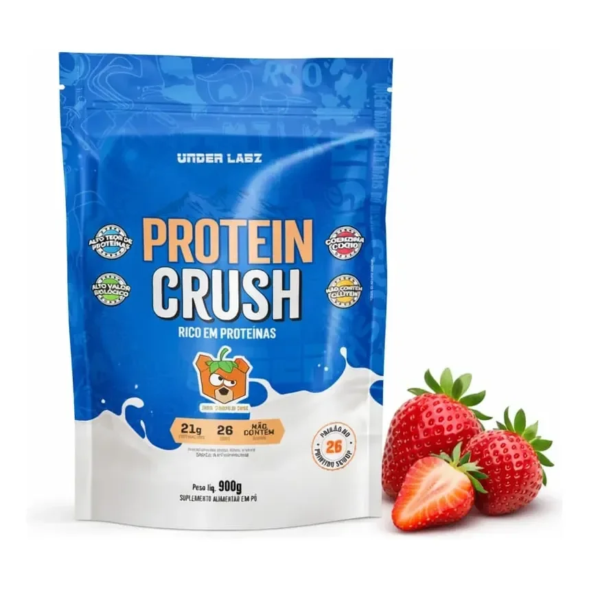 Protein Crush Strambear  900 Gramas Under Labz  Whey Protein Morango