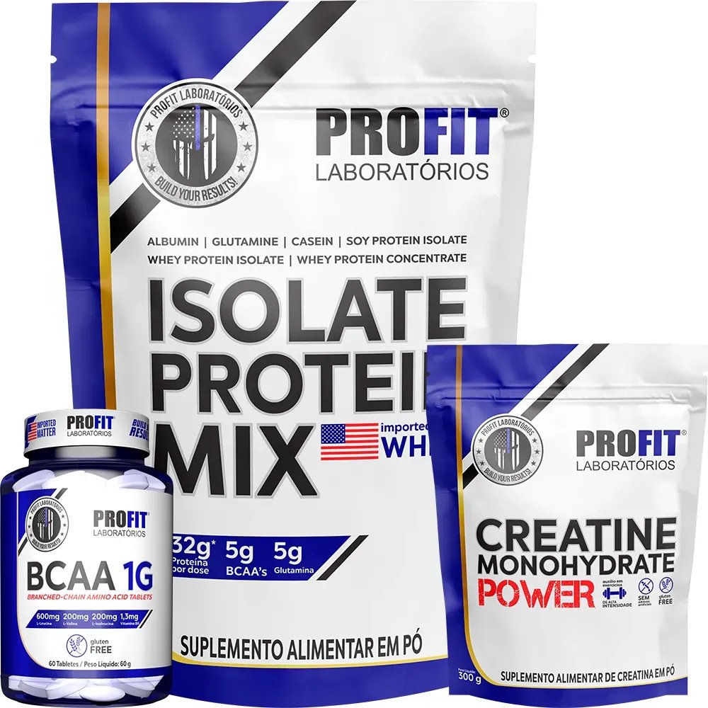 Kit Whey Isolate Protein Mix Creatina Power Bcaa 1g Profit Mousse De Maracujá 1.8kg | Bcaa 60 Tabs | Creatina 300g