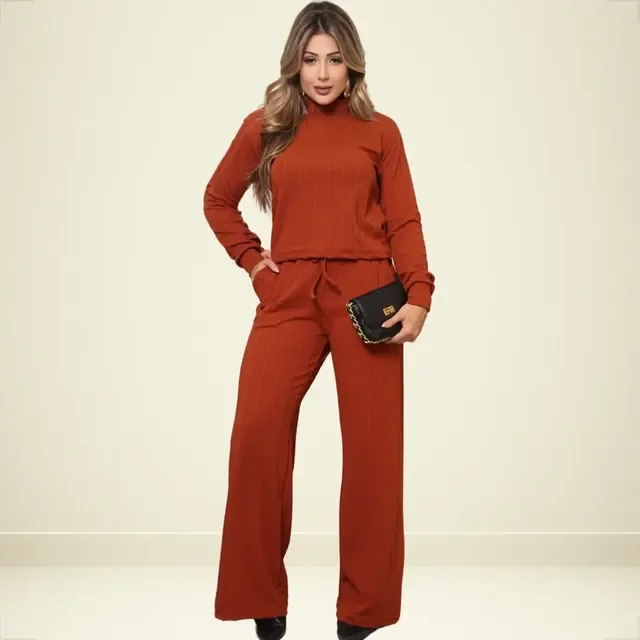 Conjunto Feminino De Frio Lãzinha Calça E Blusa Gola Alta