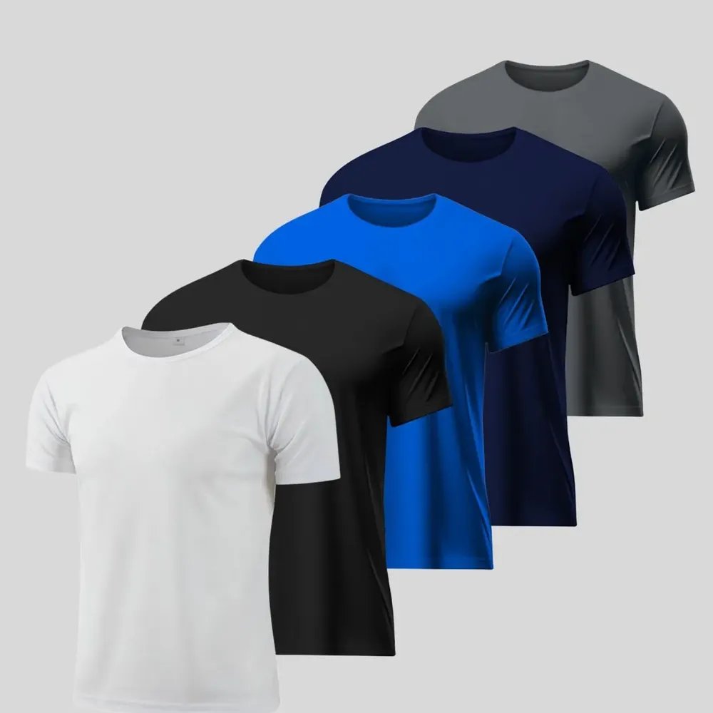 Kit 5 Camisetas Básicas Masculina Dry Fit Lisa Tradicional Cor-1 Gg