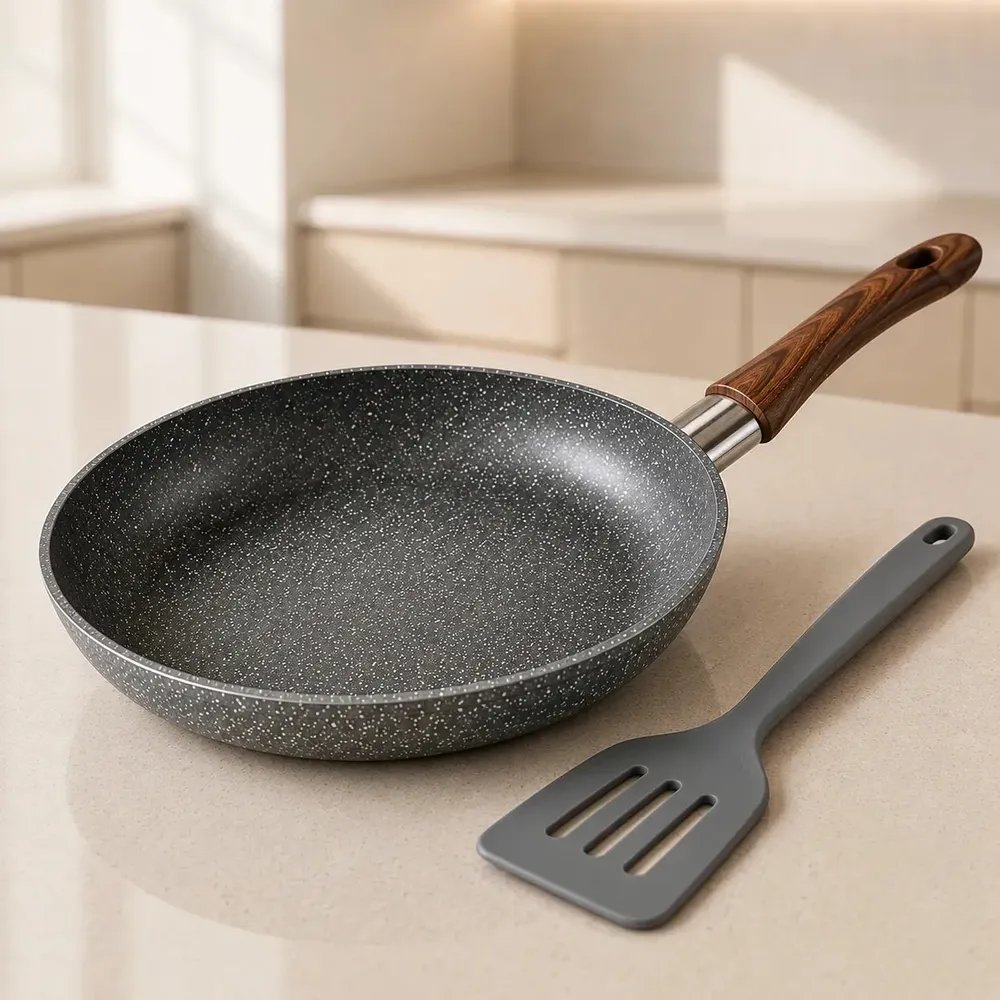 Frigideira Ceramica Antiaderente 24cm Inducao Cooktop Fogão a Gas Nao Gruda Sem oleo Cor Cinza Com espatula